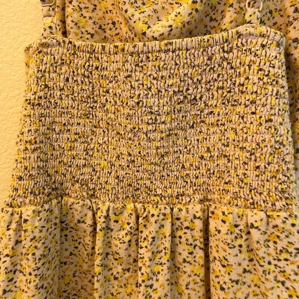 Old Navy Yellow Flower Linen-Blend Floral Mini Dress for Women Large